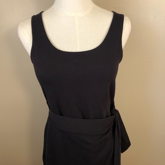 Pact Sleeveless Black Midi Organic Cotton Blend Dress with Waist Tie Size M - Picture 3 of 10